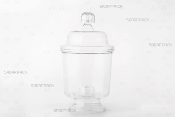 A three-quarter angle view of the elegant Crystal Cup container by Sadaf Pack, designed for luxury packaging.