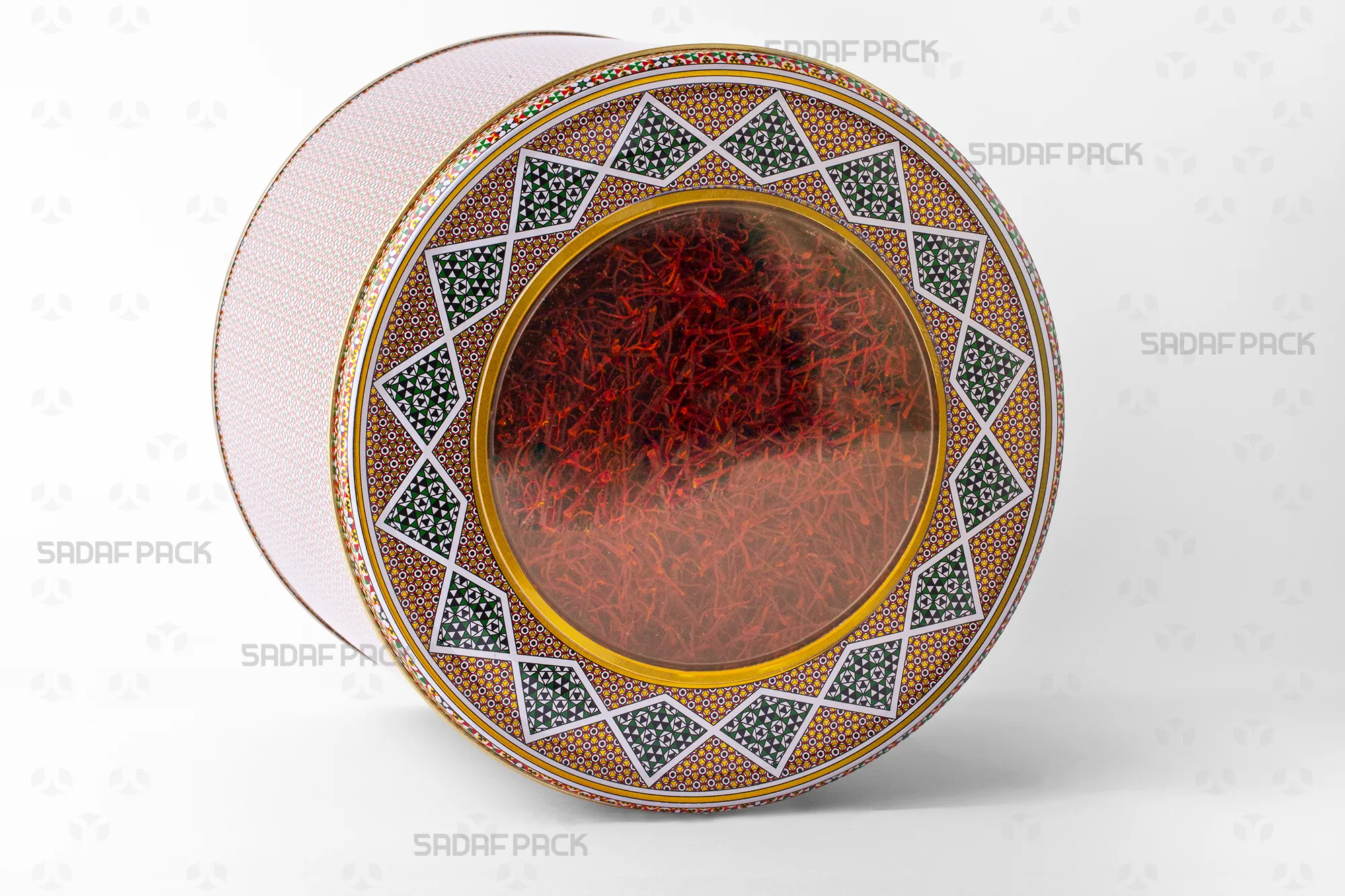 A 23 Metal 17 cm tin filled with saffron, ideal for bulk export packaging.