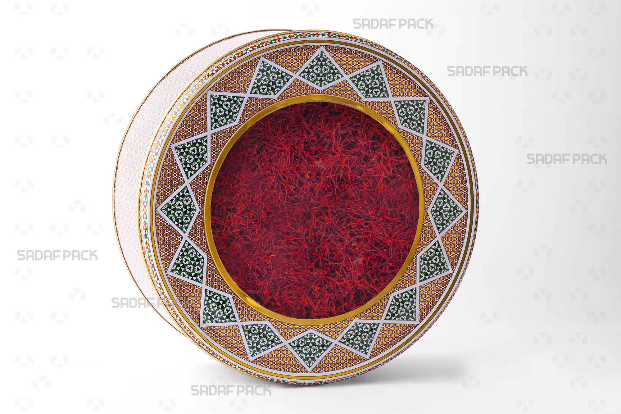 A 23 Metal 8 cm Tin filled with saffron, demonstrating its capacity for premium food exports.