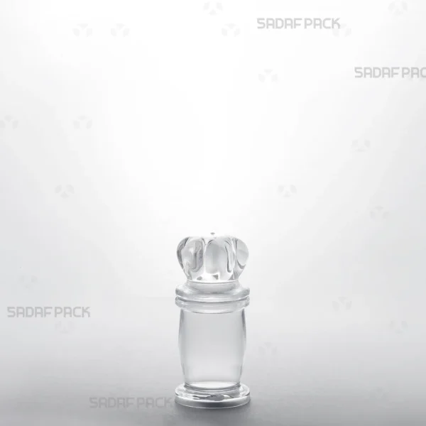 A three-quarter angle view of the elegant Milad 1 crystal container by Sadaf Pack, designed for premium saffron packaging.