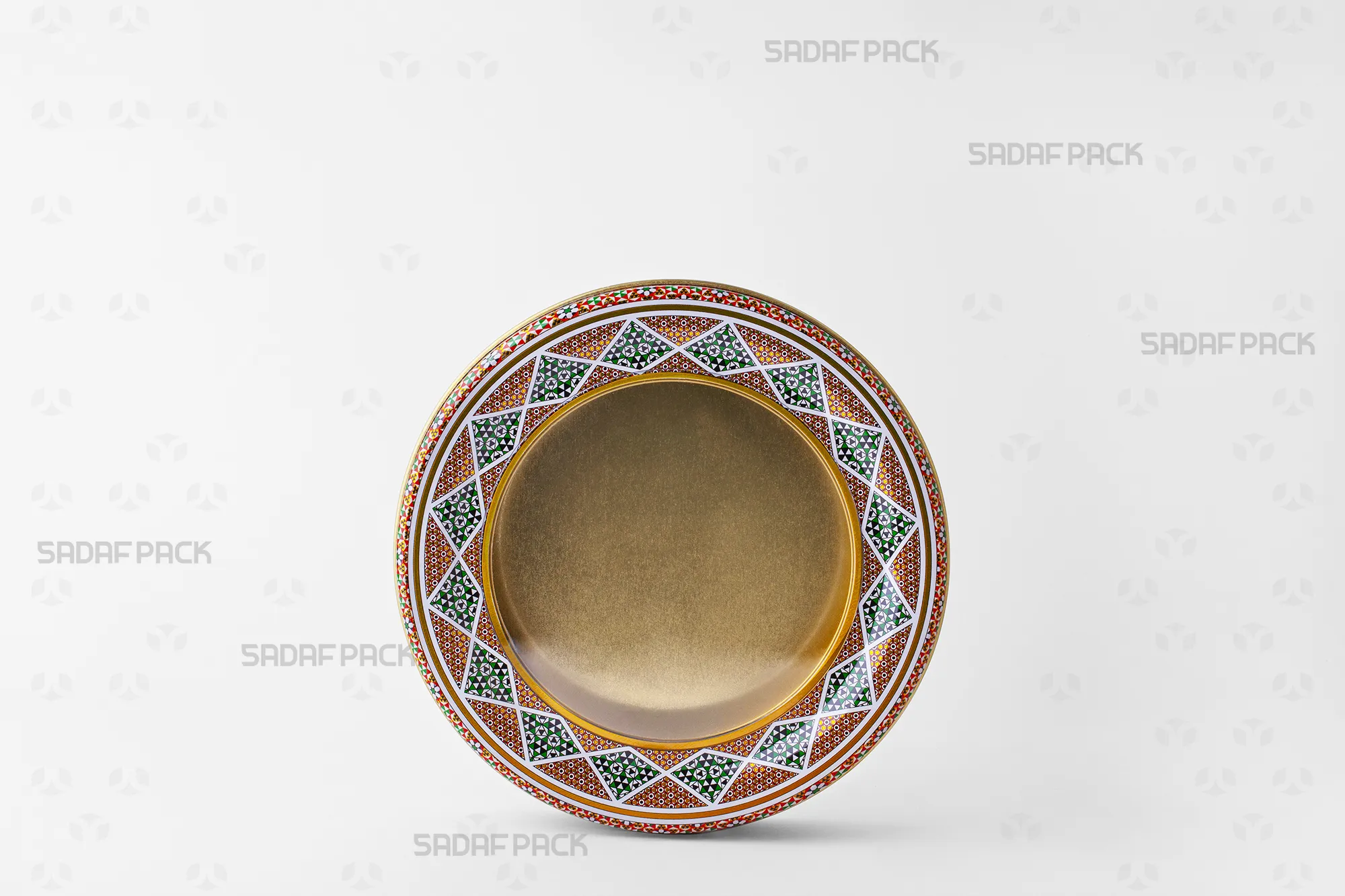 Front angle view of the 17 cm Metal Tin (3 cm height), highlighting its durable metal body structure and shallow 3 cm depth, ideal for premium confections.