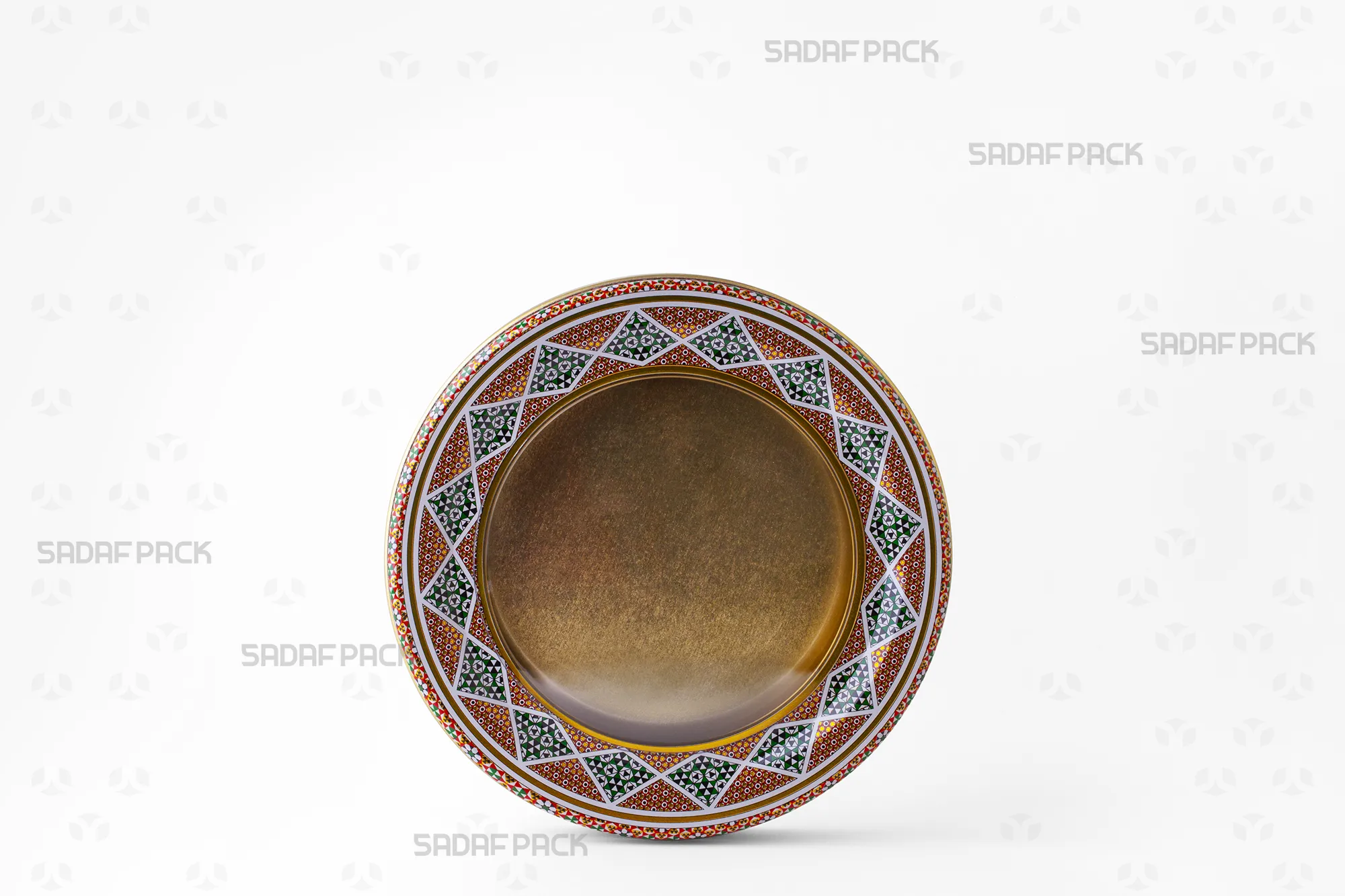 Front angle view of the 17 cm metal container, highlighting its 2 cm low-profile body and clear polycrystal window lid.