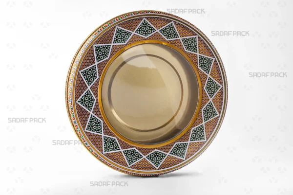 Three-quarter view of the large 23 Metal 2 cm circular tin container from Sadaf Pack.