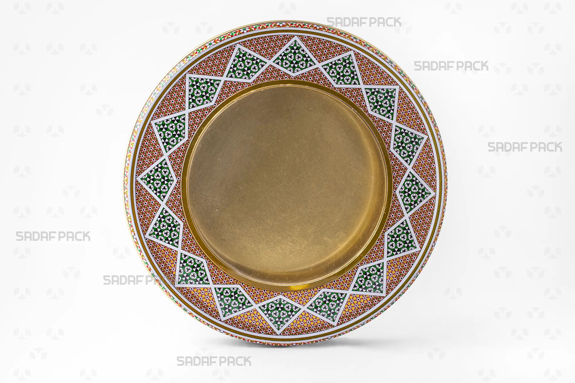 Front view of the 23 Metal 3 cm circular tin, highlighting the smooth metal body structure and low-profile 3cm height, ideal for baklava presentation.