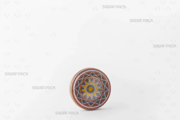 Three-quarter view of the 5 gram Metal Tin for saffron packaging by Sadaf Pack.