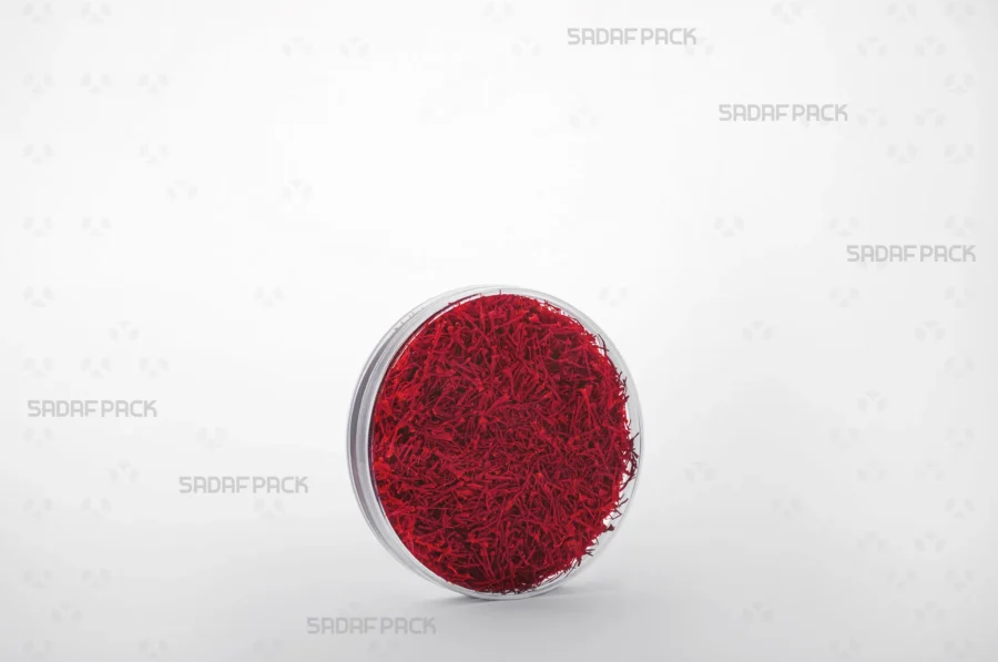 The 10 Core Crystal container filled with premium Iranian saffron, showcasing its suitability for luxury export markets.