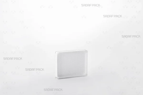 A three-quarter angle view of the 7 España Rectangle container by Sadaf Pack, designed for premium saffron and spice packaging.