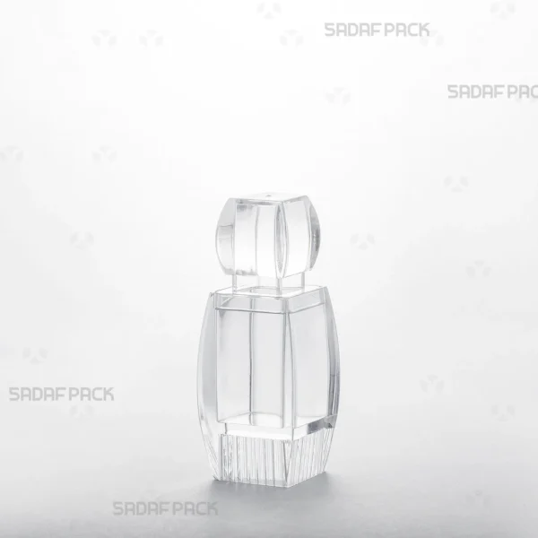 Azin 2 Raised Bottom crystal container by Sadaf Pack shown from a three-quarter angle, highlighting its elegant design for premium saffron packaging.