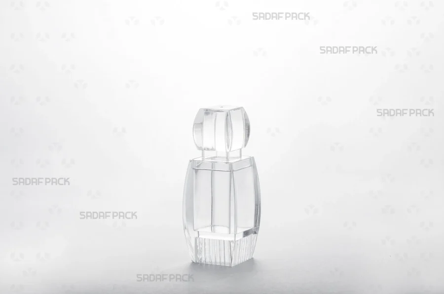 Azin 2 Raised Bottom crystal container by Sadaf Pack shown from a three-quarter angle, highlighting its elegant design for premium saffron packaging.