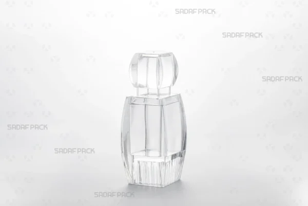 Azin 3 Raised Bottom crystal container from Sadaf Pack shown at a three-quarter angle, highlighting its elegant design for saffron packaging.