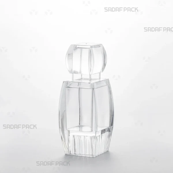Azin 3 Raised Bottom crystal container from Sadaf Pack shown at a three-quarter angle, highlighting its elegant design for saffron packaging.