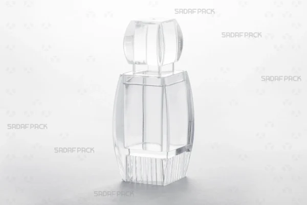 Three-quarter view of the Azin 4 Raised Bottom crystal container, a luxury packaging solution by Sadaf Pack.
