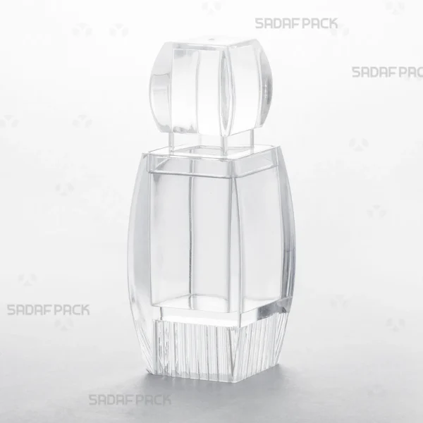 Three-quarter view of the Azin 4 Raised Bottom crystal container, a luxury packaging solution by Sadaf Pack.