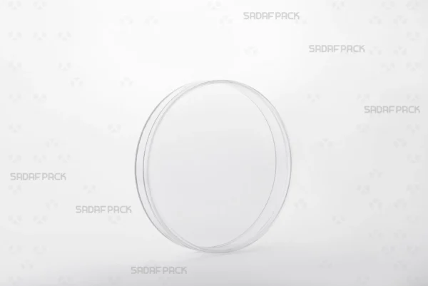 A three-quarter angle view of the 12 Core Crystal Container from Sadaf Pack, showcasing its circular design and transparent lid.