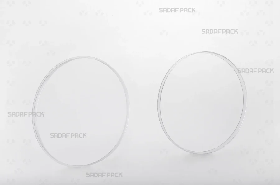 The 12 Flat Crystal container with its lid and body displayed side-by-side, revealing the spacious and smooth interior suitable for delicate contents.