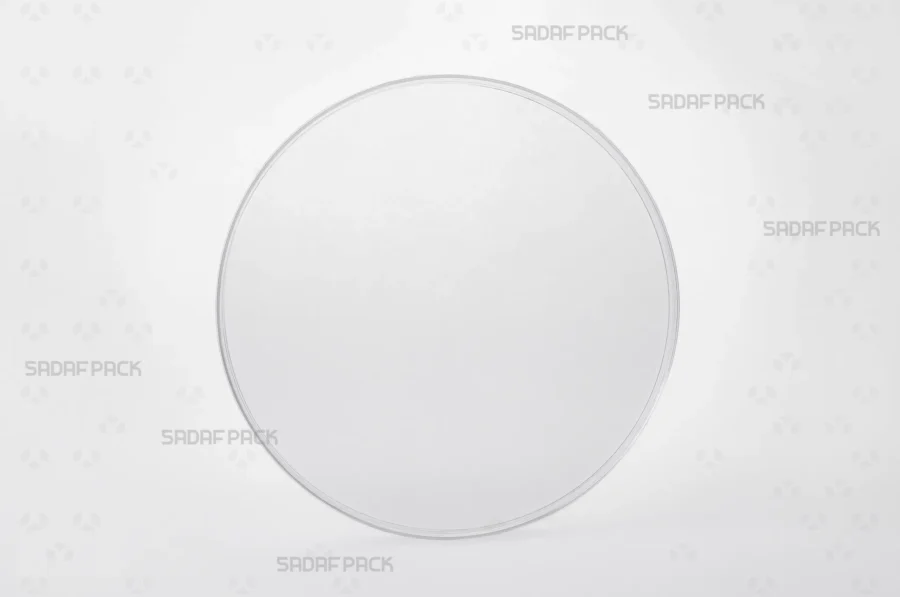 Front view of the Sadaf Pack 15 Flat Crystal container, highlighting its clear structure and flat, modern profile.