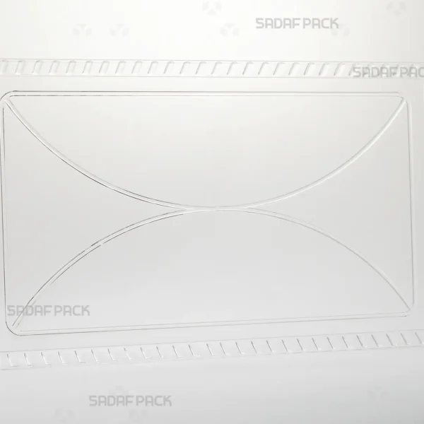 A three-quarter angle view of the Crystal Rectangle Tray 200 by Sadaf Pack, showcasing its clear polycrystal structure and rectangular design.