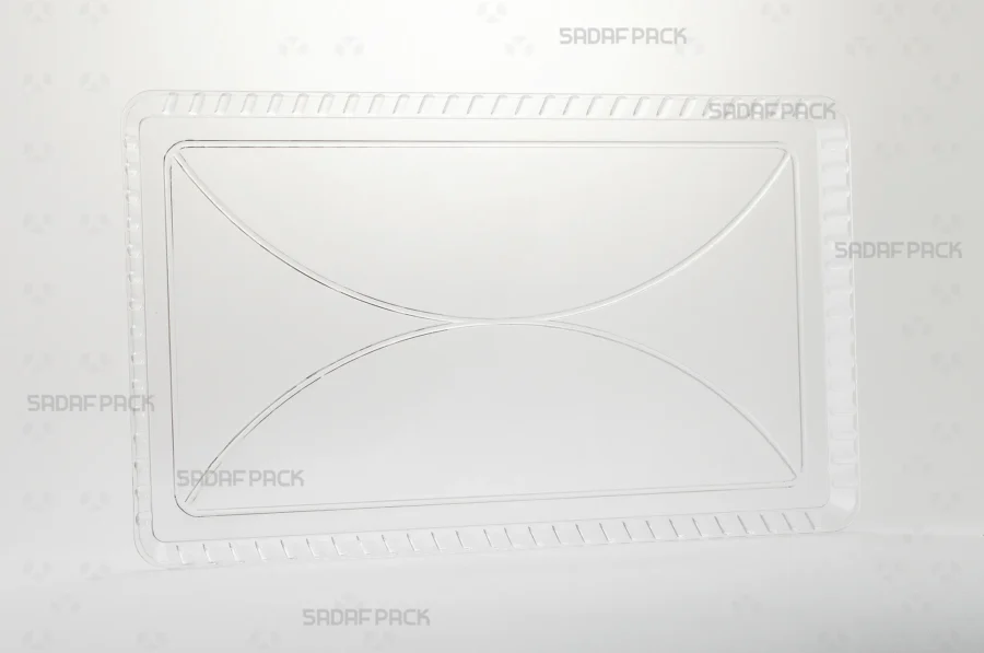 A three-quarter angle view of the Crystal Rectangle Tray 200 by Sadaf Pack, showcasing its clear polycrystal structure and rectangular design.