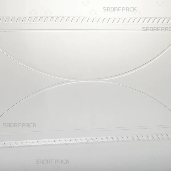 A three-quarter angle view of the elegant Crystal Rectangle Tray 250 by Sadaf Pack, showcasing its spacious design.