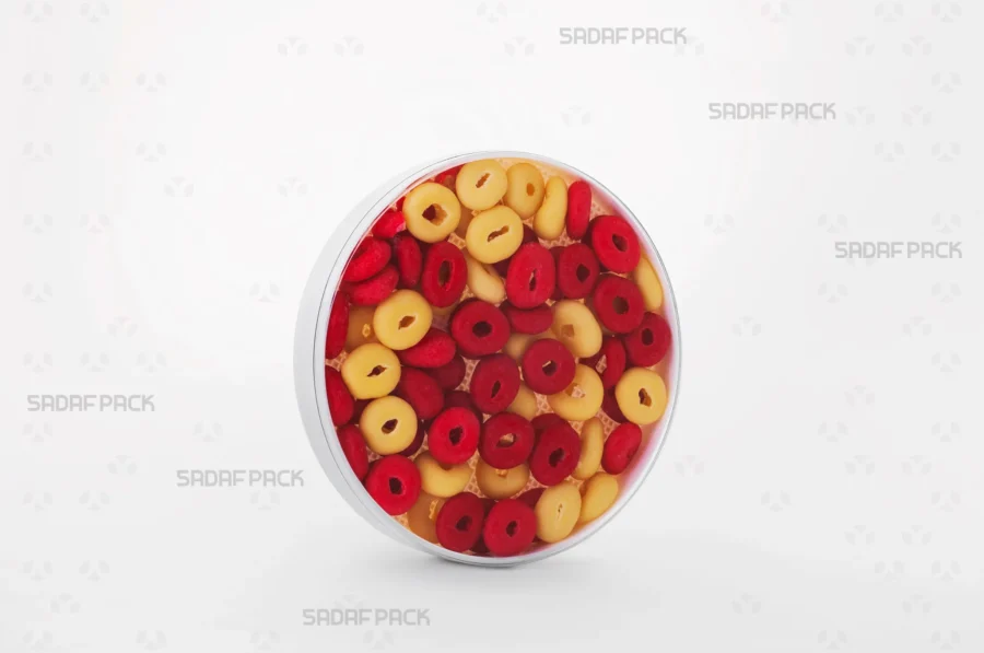 A 12 Core España container filled with high-quality Gummy Rings, demonstrating its suitability for export-grade products.