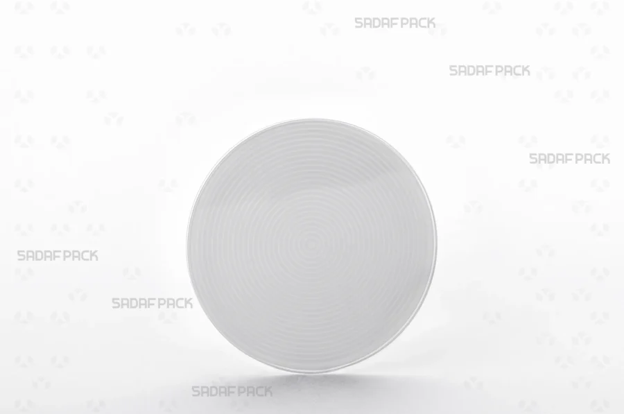 A front angle view of the 12 Medium España container, showcasing its clear poly-crystal lid and distinctive white plastic base.