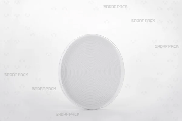 A three-quarter angle view of the 12 Medium España circular container by Sadaf Pack, designed for premium saffron packaging.