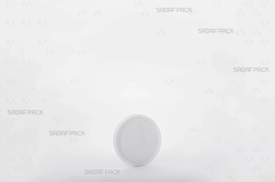 A three-quarter angle view of the elegant 5 España crystal container by Sadaf Pack, designed for premium saffron packaging.