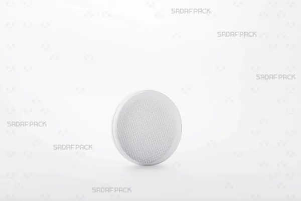 منظر ثلاثي الأبعاد لعبوة 6.5 مغزي إسبانيا كريستال من صدف باك، تُظهر جسمها الشفاف وتصميمها الأنيق لتغليف الزعفران الفاخر.