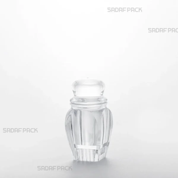 A three-quarter angle view of the Gohar 2 Raised Bottom crystal container by Sadaf Pack.