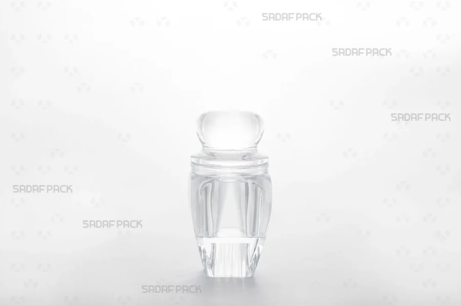A front angle view of the Gohar 3 Raised Bottom container, highlighting its clear polycrystal structure and distinctive elevated base.