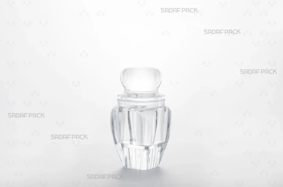 Gohar 3 Raised Bottom crystal container by Sadaf Pack, a luxury packaging solution designed to showcase premium saffron.
