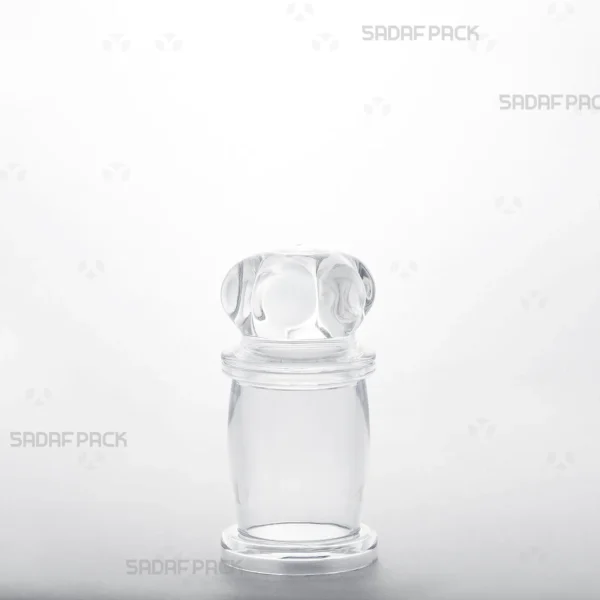 A three-quarter angle view of the elegant Milad 2 Crystal Container by Sadaf Pack, showcasing its seamless design.