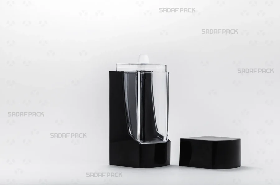 The Negin Black container displayed with its lid and body separated, revealing the clean interior space designed for premium spices.