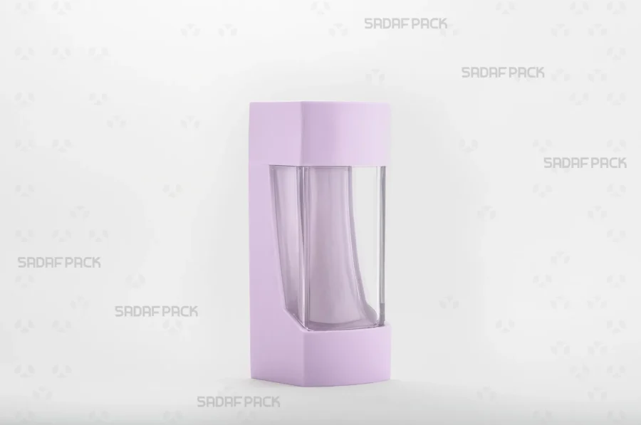 Three-quarter angle view of the Negin Lily crystal container by Sadaf Pack, designed for premium saffron.