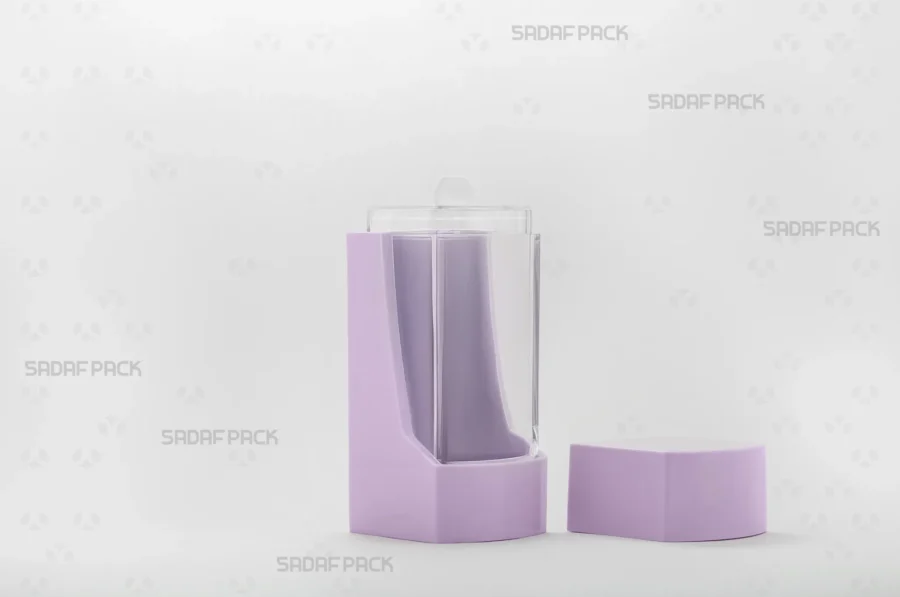 Three-quarter angle view showing the separated lid and body of the Negin Lily container, displaying its interior capacity for saffron or spices.