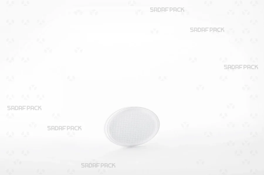 A detailed three-quarter angle view of the Sadaf Pack Oval 2 España container, an elegant packaging solution designed specifically for premium saffron.