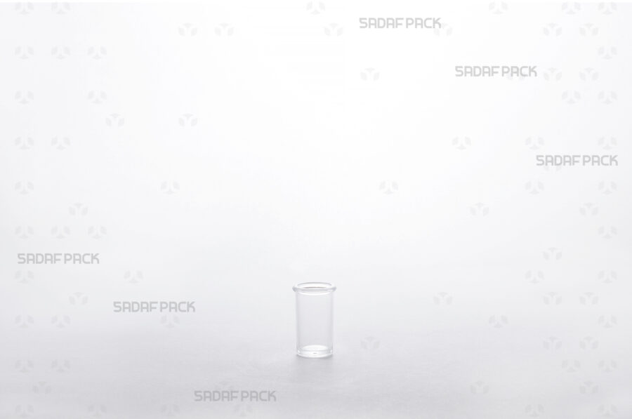 View of the empty, clear polycrystal body of the Powder Tall Container, emphasizing its seamless construction and internal volume.