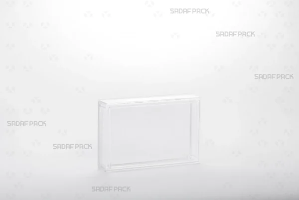 A three-quarter angle view of the 11.5 Crystal Rectangle container by Sadaf Pack, designed for premium product presentation.