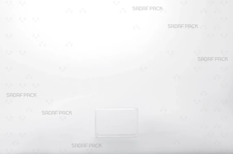 A front angle view of the 4 Slim Crystal Rectangle, highlighting its clear polycrystal structure and precise rectangular shape.