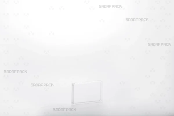 A three-quarter angle view of the 4 Slim Crystal Rectangle container by Sadaf Pack, showcasing its slender profile and transparent design.