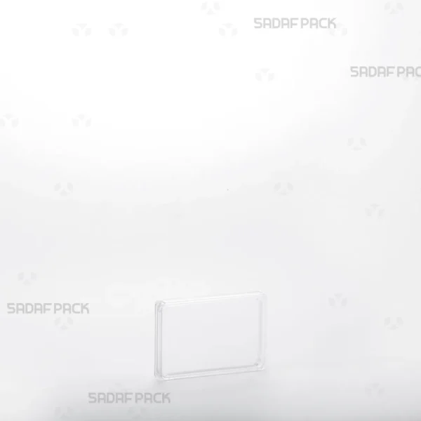 A three-quarter angle view of the 4 Slim Crystal Rectangle container by Sadaf Pack, showcasing its slender profile and transparent design.