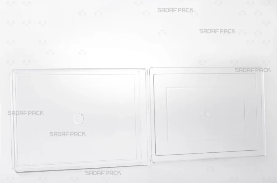 The Rectangle 400 container is displayed with its lid and body side by side, revealing the generous interior space suitable for packaging sweets or dried fruits.