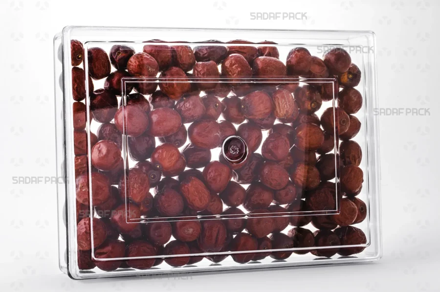 A Rectangle 400 container filled with Jujube, demonstrating its excellent clarity for luxury food exports. 