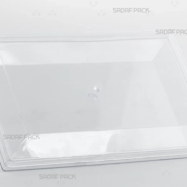 A three-quarter angle view of the Rectangle 500 luxury container by Sadaf Pack, designed for premium sweets and nuts.