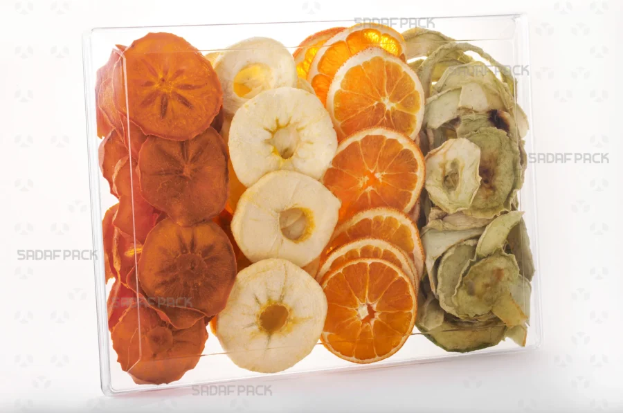 An elegant display of the Rectangle 500 container filled with Dried Fruits, highlighting its suitability for export-quality packaging. 
