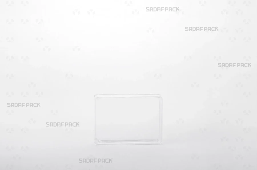 A front angle view of the Rectangle 7 Deep Crystal container, highlighting its deep structure and seamless polished edges suitable for premium product display.
