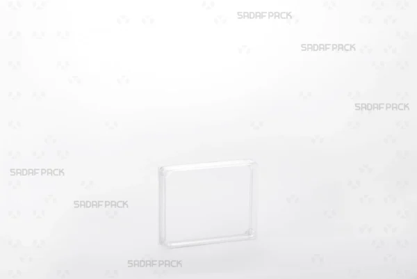 Three-quarter view of the Rectangle 7 Crystal container by Sadaf Pack, a small and elegant packaging solution for premium saffron.