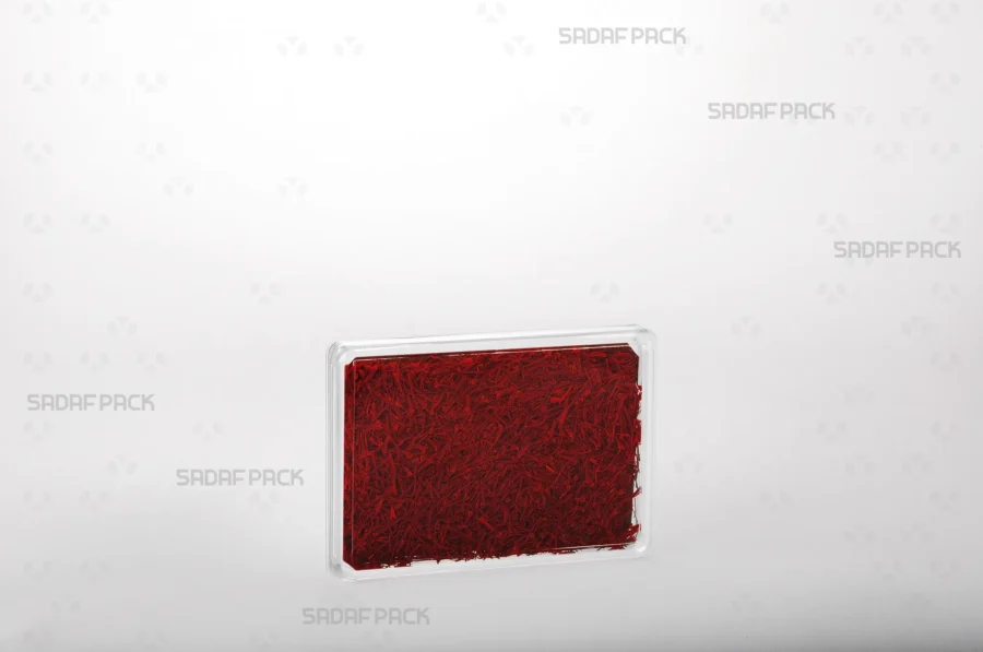 The 10.5 Crystal Rectangle container filled with high-quality saffron, demonstrating its ideal capacity and display properties for export products.