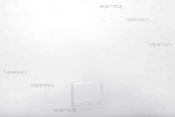 A three-quarter angle view of the 4 Crystal Rectangle container from Sadaf Pack, showcasing its clear, geometric design.