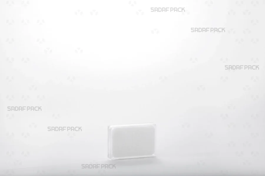 The 4 Crystal Rectangle container filled with premium vanilla powder, demonstrating its ideal use for luxury export products.